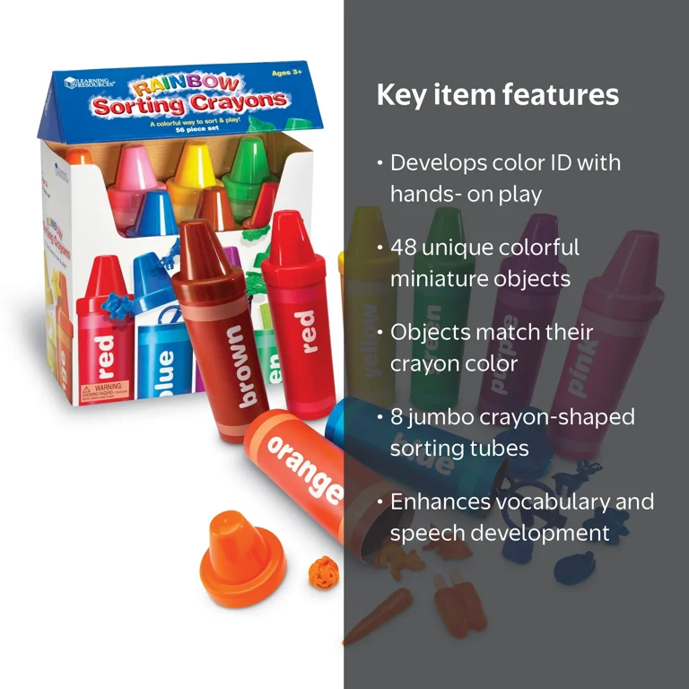 Learning Resources Rainbow Sorting Crayons, 8 Jumbo Tubes, Ages 3+
