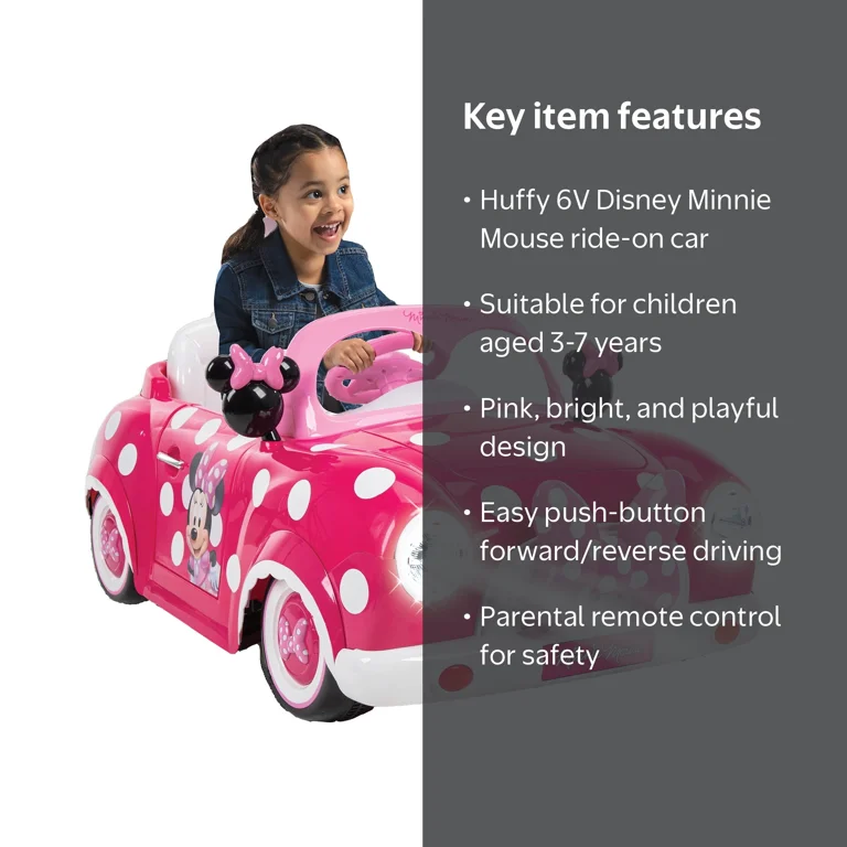 Huffy, Disney Minnie Mouse Ride-On Car, 6V, Pink with Remote