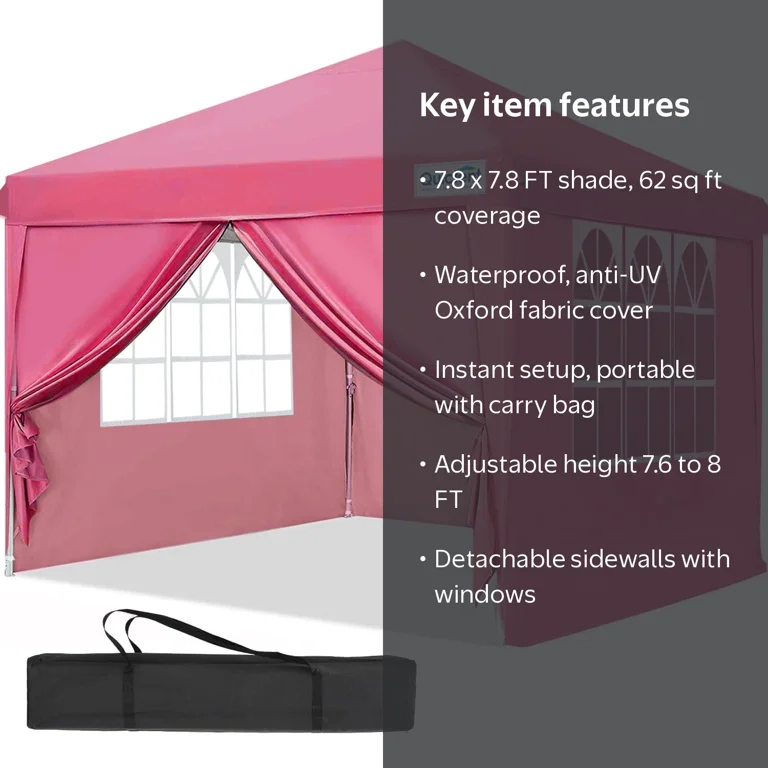 Quictent 7.8x7.8FT Pop Up Canopy Tent Adjustable Height Instant