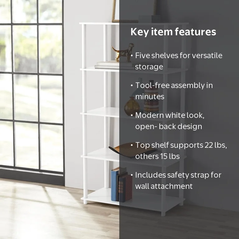 Mainstays No Tools 5-Shelf Bookcase, White - Walmart.com