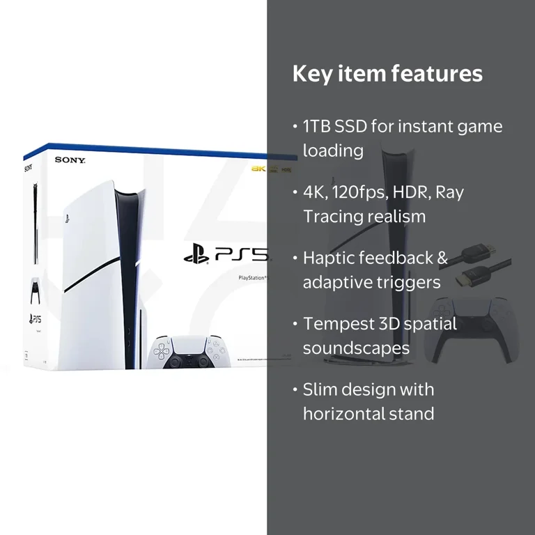 Sony PlayStation 5 Slim Disc Edition, 1TB SSD, 8K HDMI, 2023 Slim