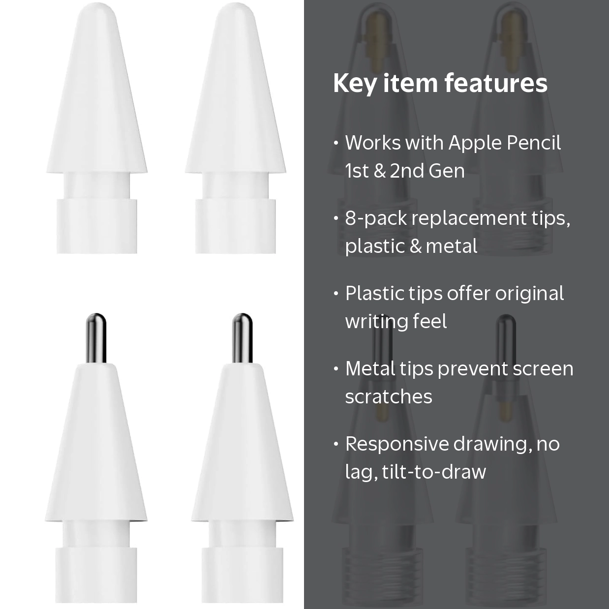 8 Pack Apple Pencil Tips, Upgraded Replacement Pencil Nibs