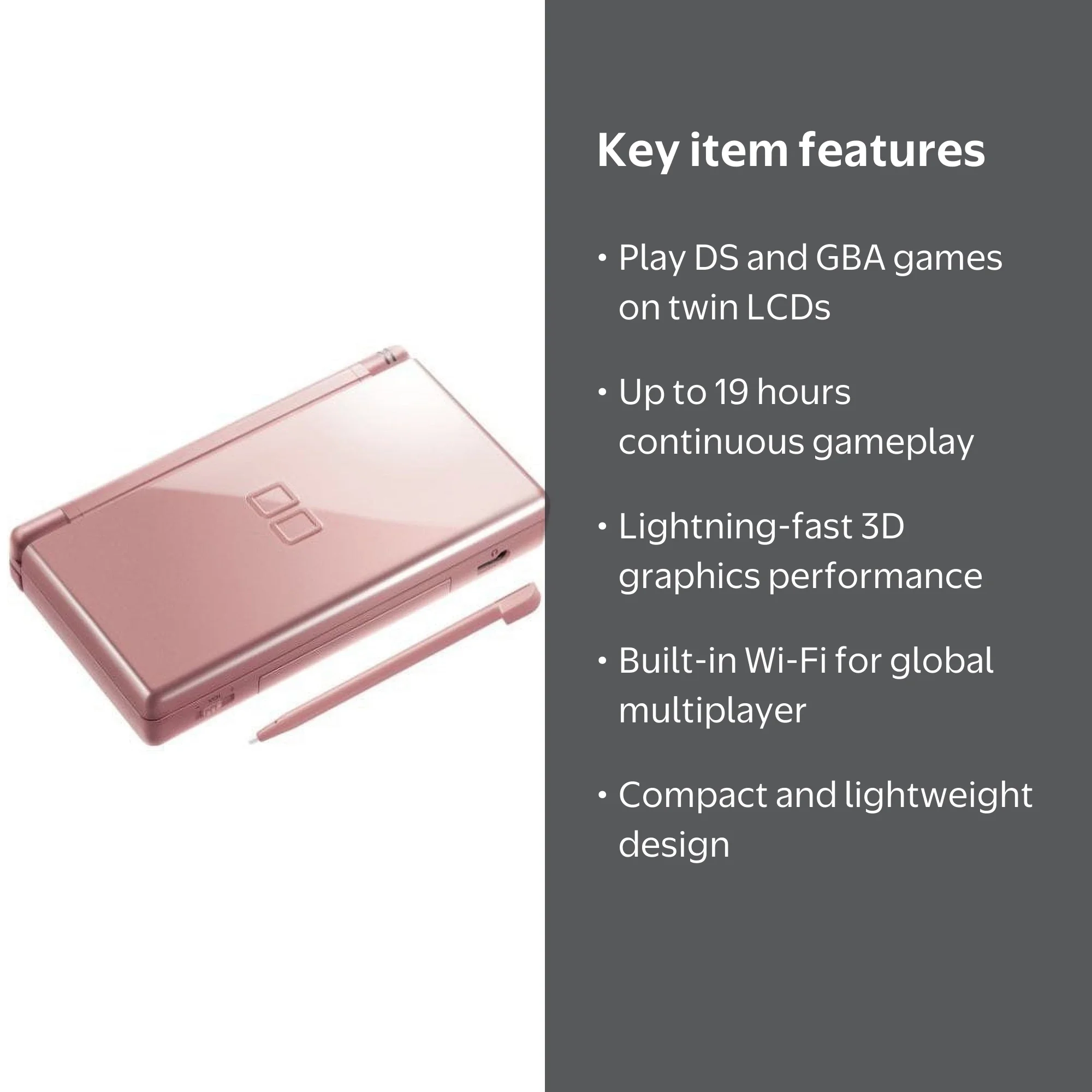 Nintendo, Handheld Game Console, DS Lite Metallic Rose