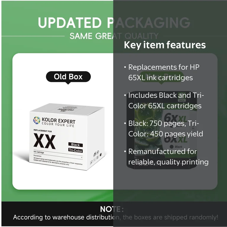Kolor Expert 65XL Ink Cartridges for HP Deskjet, Envy, and AMP