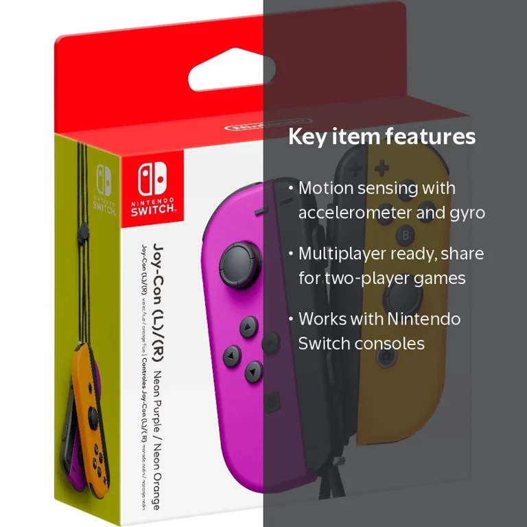 Nintendo Switch Joy-Con Pair, Neon Purple and Neon Orange, Gaming