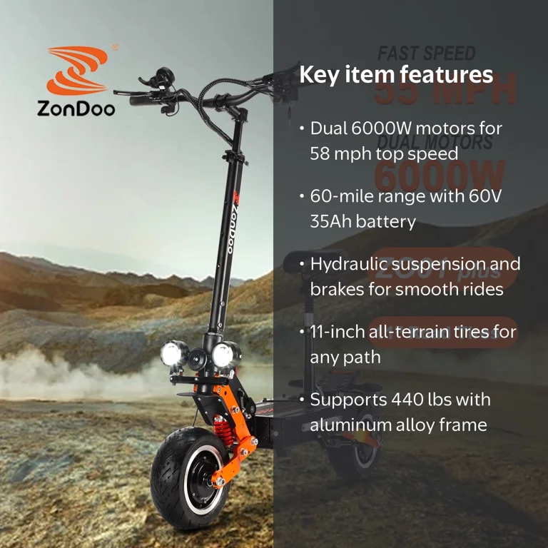 ZonDoo ZO01 PLUS Adult Electric Scooter, Dual Motor 60V 6000W ZonDoo ZO01 PLUS Adult Electric Scooter, Dual Motor 60V 6000W