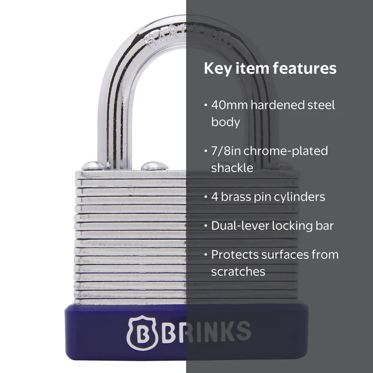 Brinks Laminated Steel 40mm Keyed Padlock with 7/8in Shackle