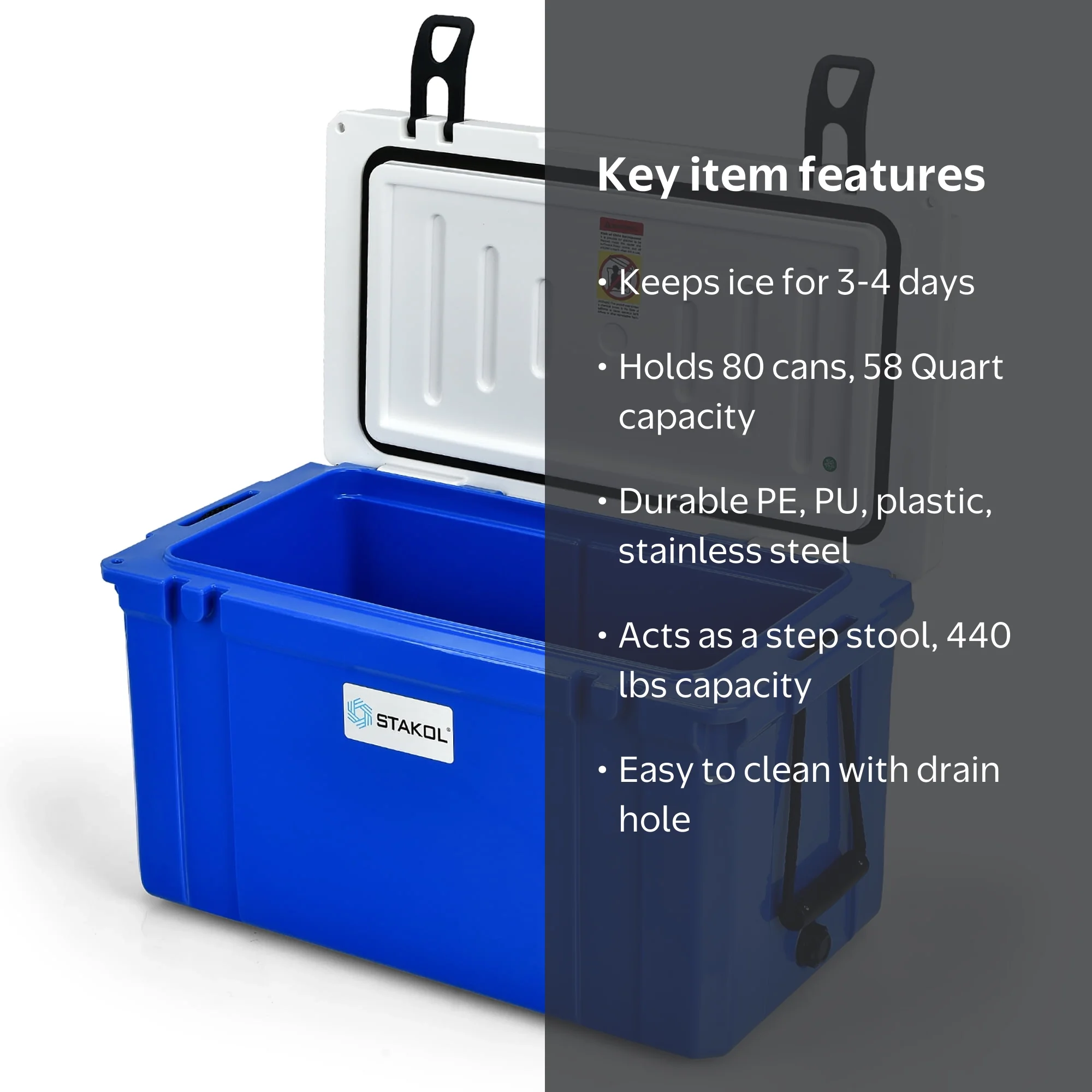 Stakol 58 Quart Portable Cooler with Large Handle Latch, Leak