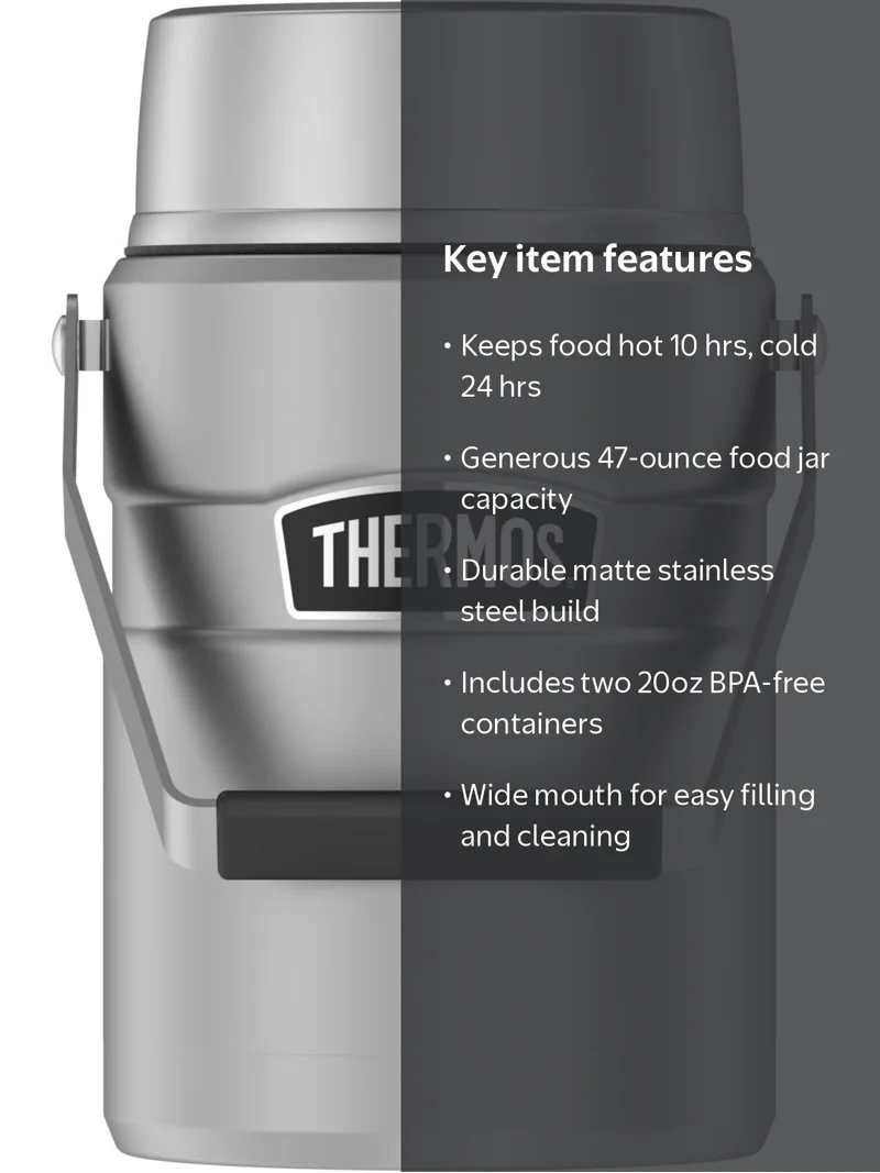 Thermos, Stainless King Food Jar, 47 fl oz, Matte Steel - Walmart.com