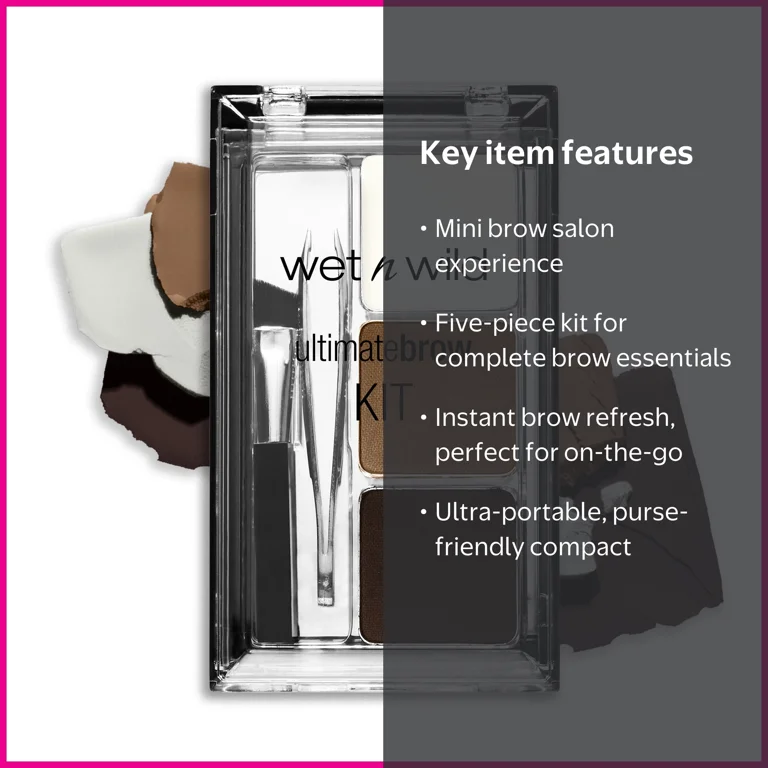 wet n wild Ultimate Brow Kit Dark Brown, 5-Piece Set with Tweezers