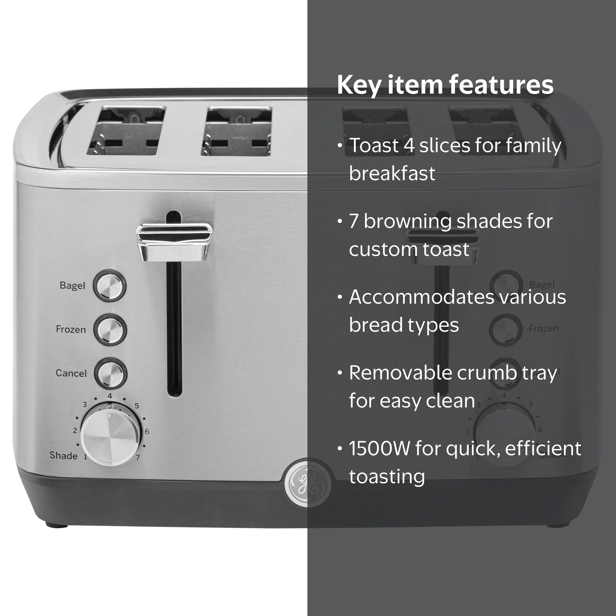 GE Appliances 4-Slice Toaster, Stainless Steel with Removable Tray