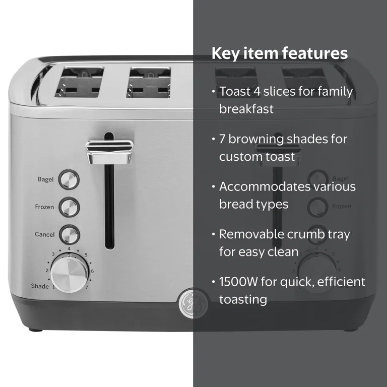 GE Appliances, Toaster, 4-Slice, Stainless Steel, Silver - Walmart.com GE Appliances, Toaster, 4-Slice, Stainless Steel, Silver - Walmart.com