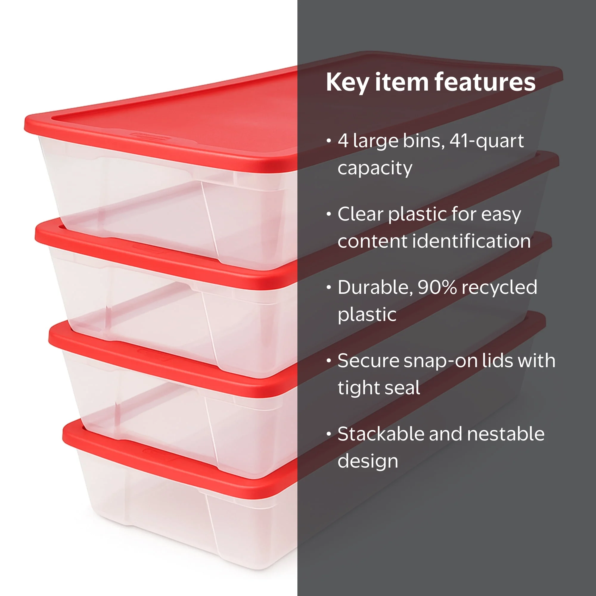 Crystal Clear 24%フルレッドクリスタル バスケット Free Shipping! Homz 41Qt Clear Plastic Storage Container w/Red