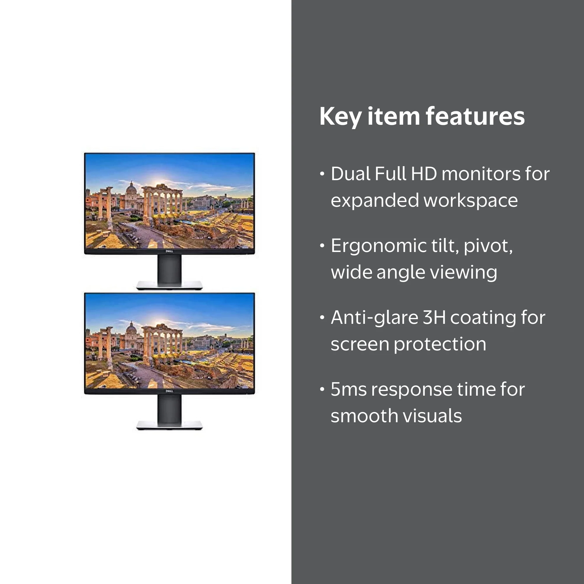 Dell P2419H 24 Inch IPS Monitor - FHD, 5ms, HDMI/VGA/DP, 2-Pack
