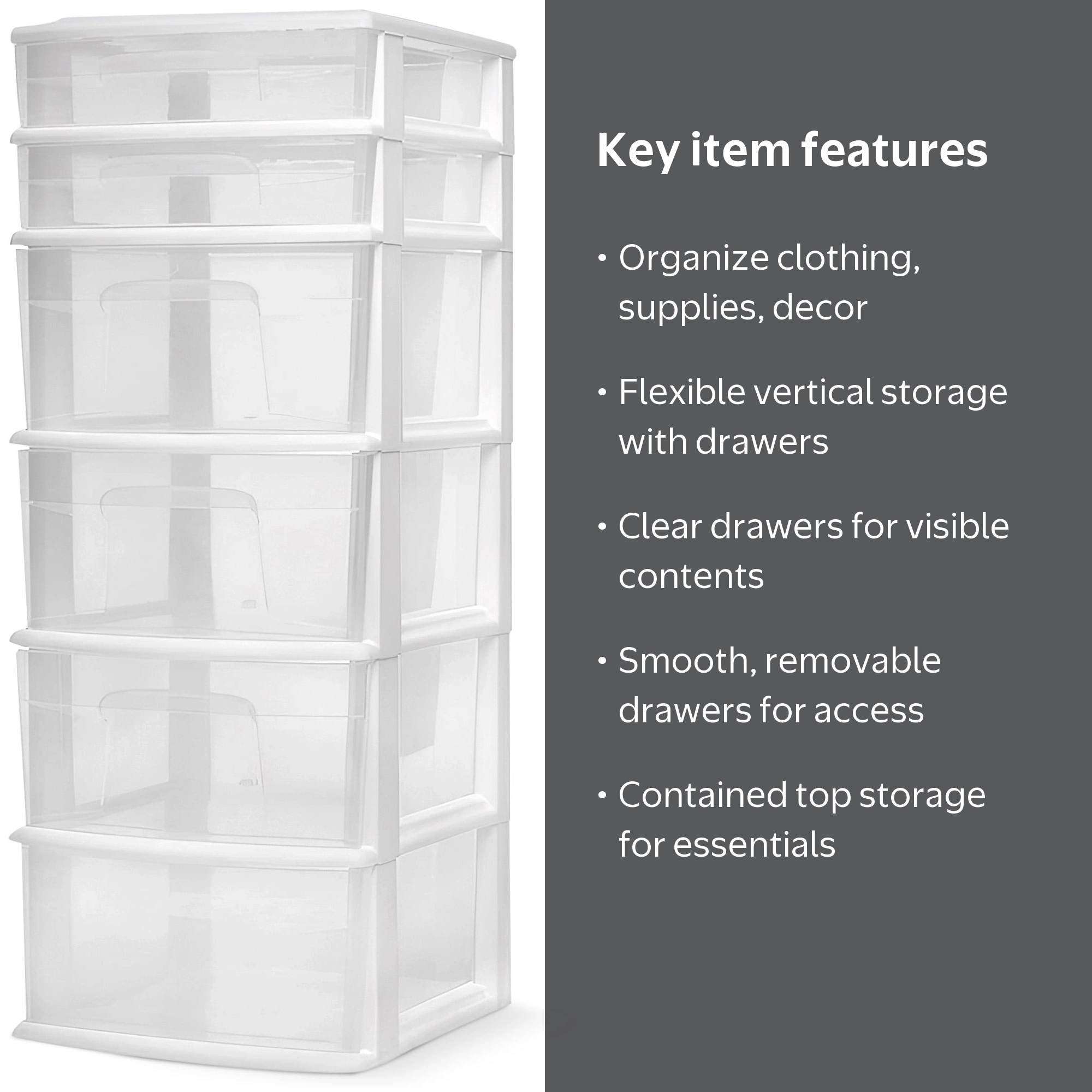 Homz, Plastic Storage Drawer Tower, 6 Drawer, White Frame