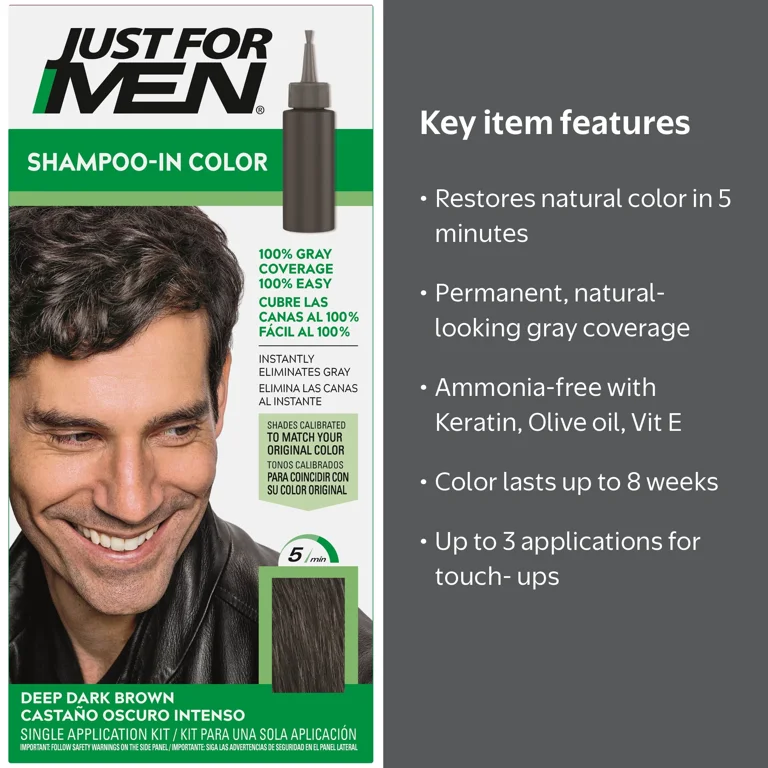 Just For Men, Men's Hair Color, H-46, Deep Dark Brown - Walmart.com