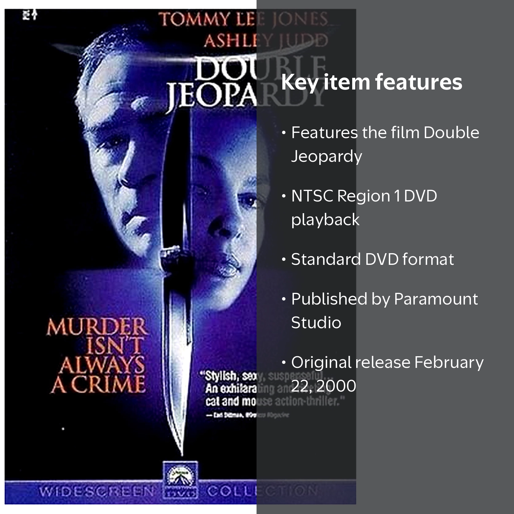 Double Jeopardy Movie - DVD, Starring Tommy Lee Jones and Ashley