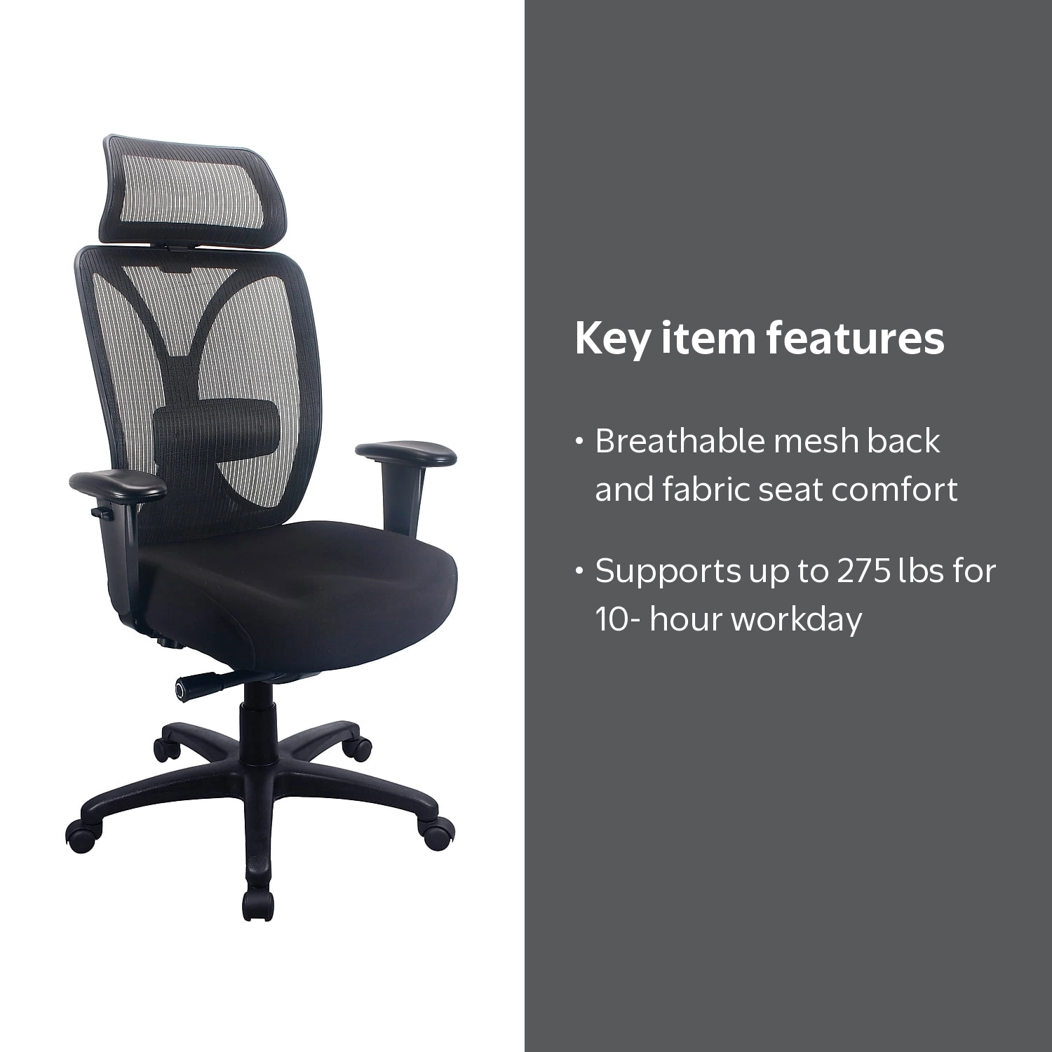 Tempur-Pedic Mesh Back Fabric Computer and Desk Chair Black