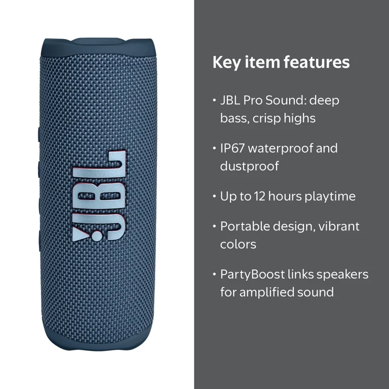 JBL, Flip 6, Portable Waterproof Bluetooth Speaker, Blue - Walmart.com