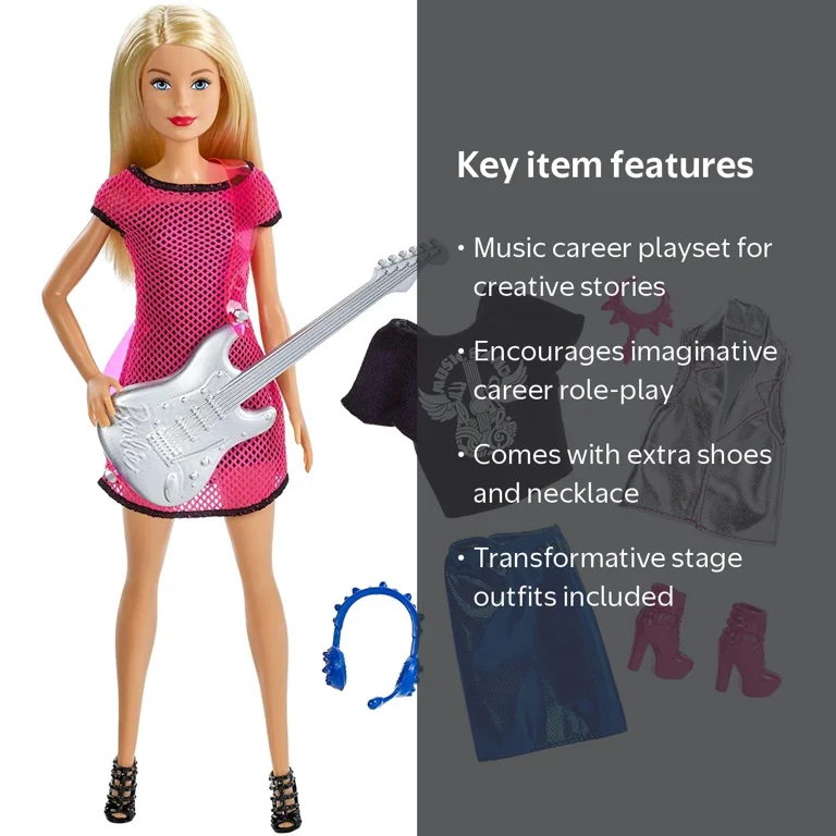 Career Musician Barbie Doll with Silver Guitar and Accessories