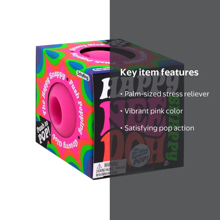 NeeDoh Happy Snappy Pink Small Air Filled Squeeze POP! Stress Ball