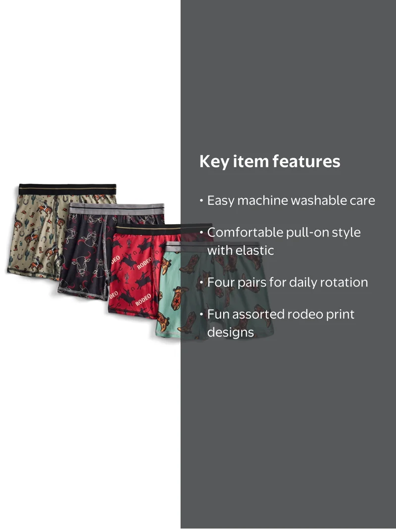 Wonder Nation Boys Boxer Brief Rodeo Underwear, 4-Pack, Sizes S-XL