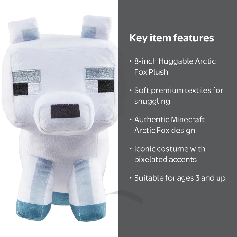 Minecraft Basic Arctic Fox Plush, Video-Game Character Soft Doll