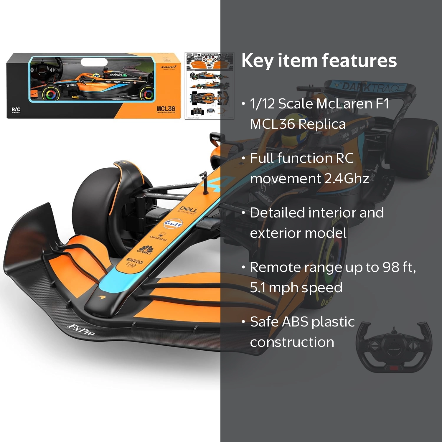 Rastar, RC Car, 1/12 Scale McLaren F1 MCL36, Fully Licensed