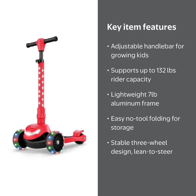 Jetson Jupiter Mini 3 Wheel Light-Up Kick Scooter with Adjustable