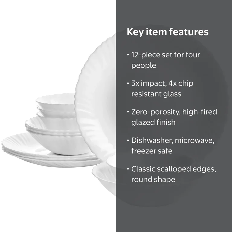 Gibson Ultra Radley 12 Piece Tempered Opal Glass Dinnerware Set in