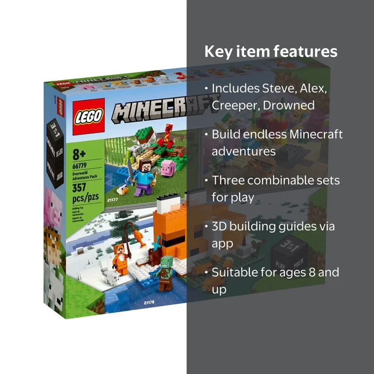 LEGO Minecraft Overworld Adventures Pack, 3 in 1 Building Set