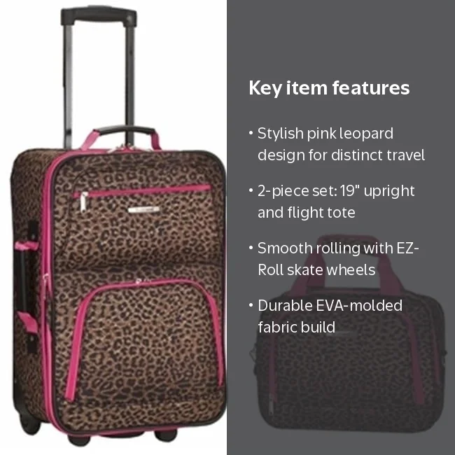 Rockland 2 PC Pink Leopard Luggage Set - Carry Suitcase with 19