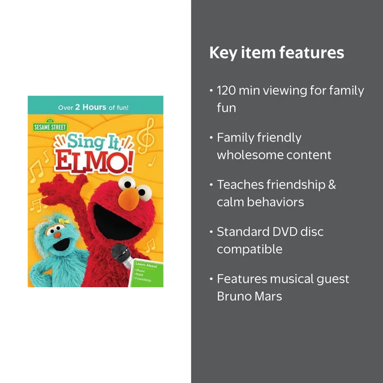 SDS, DVD, Sing It Elmo, Featuring Bruno Mars, 120 mins - Walmart.com