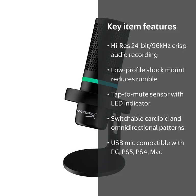 HyperX, DuoCast, RGB USB Condenser Microphone for PC, PS5, Mac