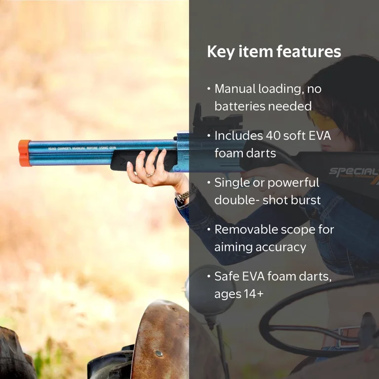 Double Barrel Manual Loading Soft Dart Blaster, with 40 Soft Darts
