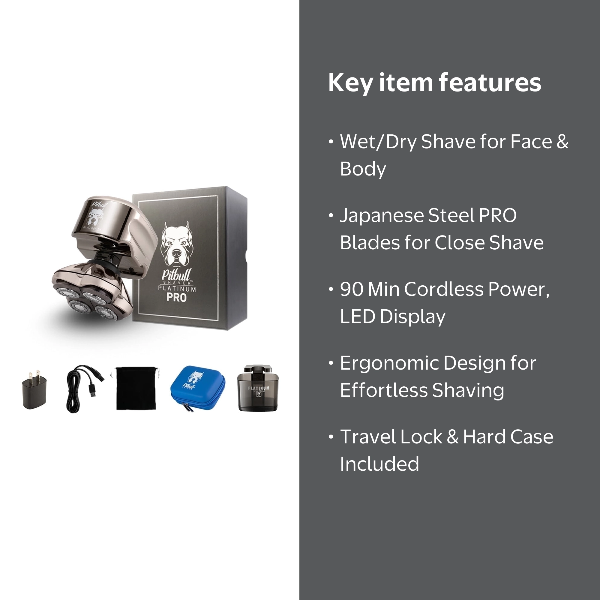 Skull Shaver Pitbull Platinum PRO Head and Face Shaver with USB