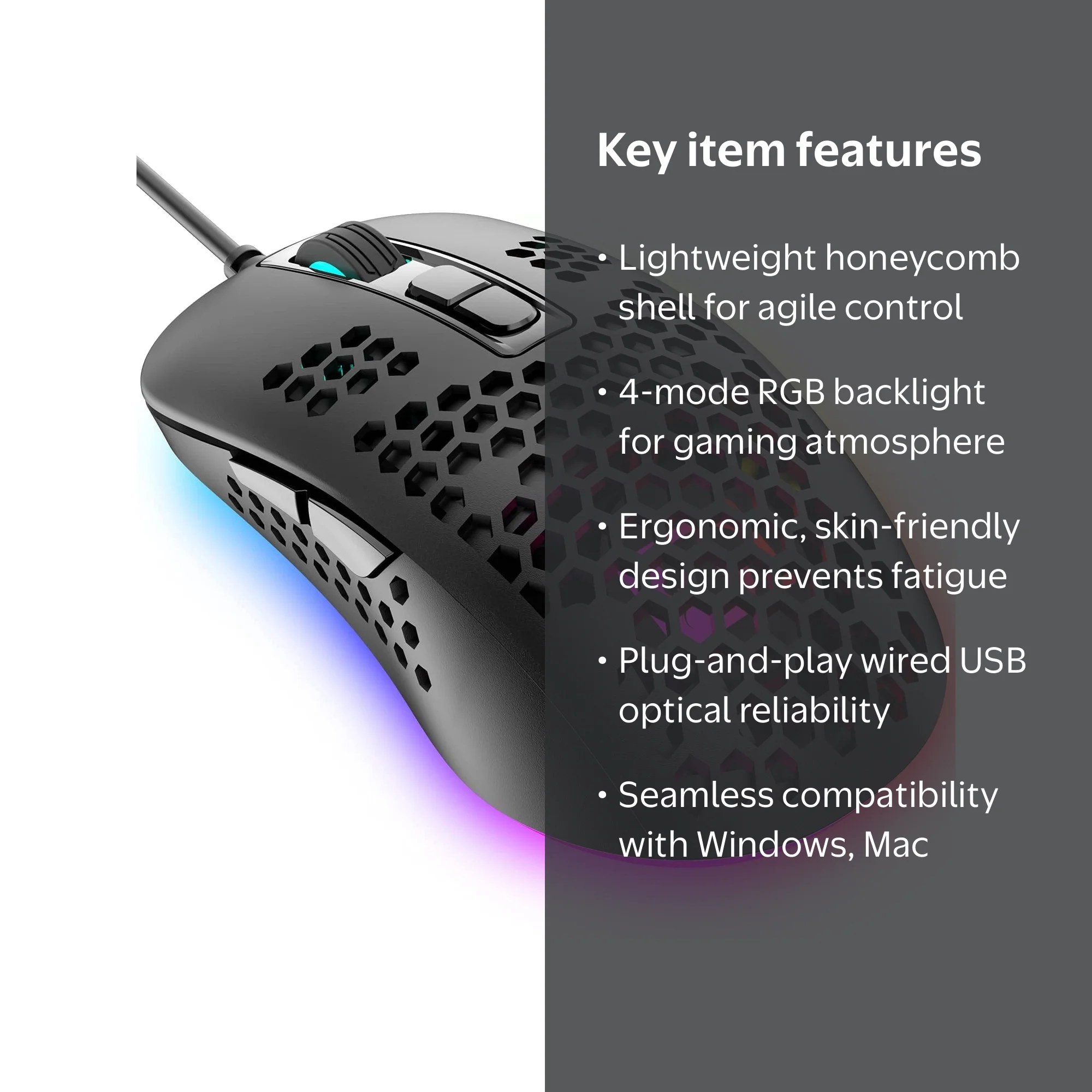 Zendure Lightweight Gaming Mouse, Wired USB Optical with RGB