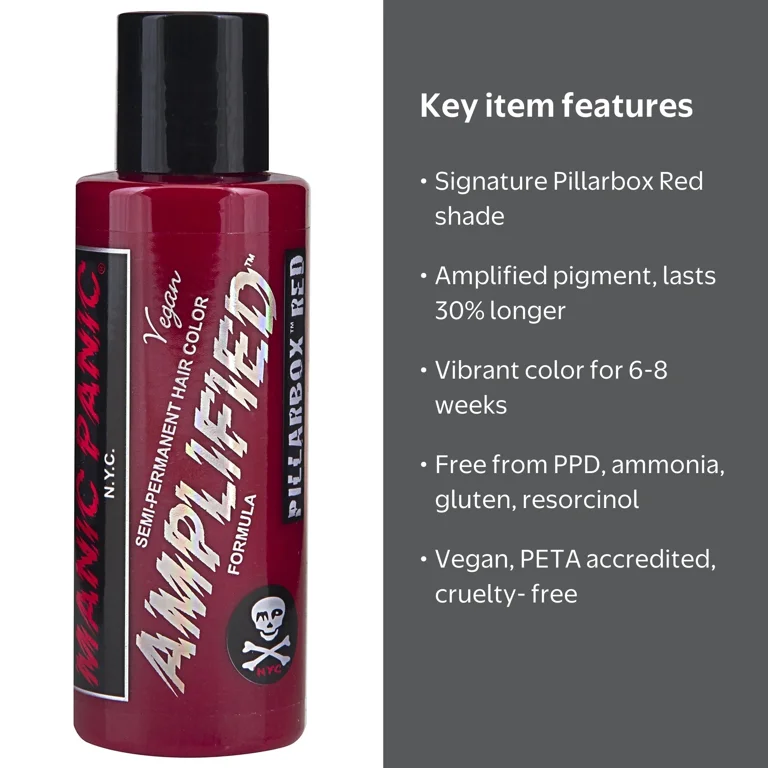 Manic Panic Pillarbox Red Semi-Permanent Hair Dye Deep True Red