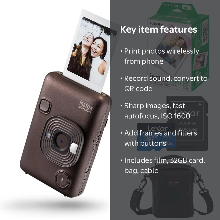Fujifilm, Instax Mini LiPlay Hybrid Instant Camera, Deep Bronze