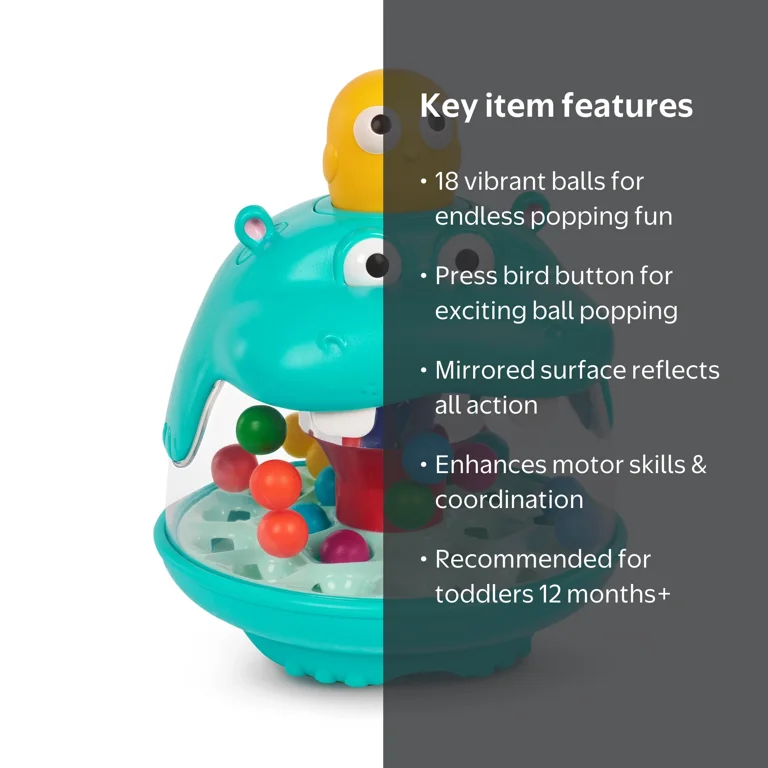 Battat Party Pop Hippo Ball Popping Toy with 18 Colorful Balls