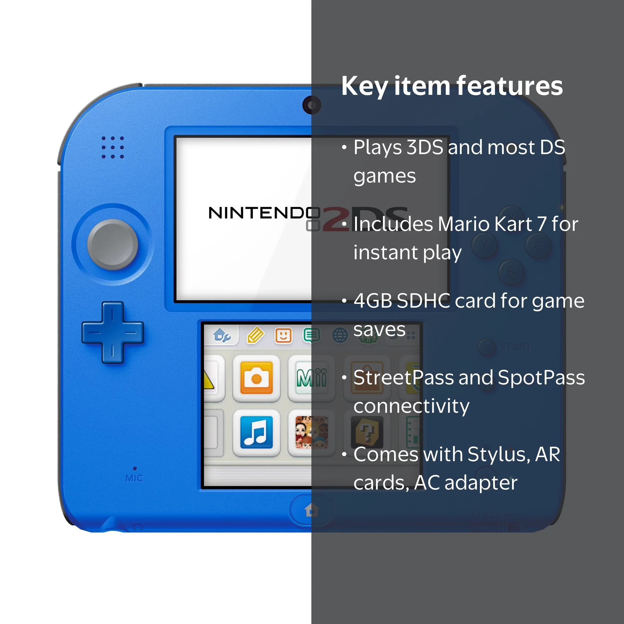 Nintendo 2DS Electric Blue, Mario Kart 7 Bundle, Wireless