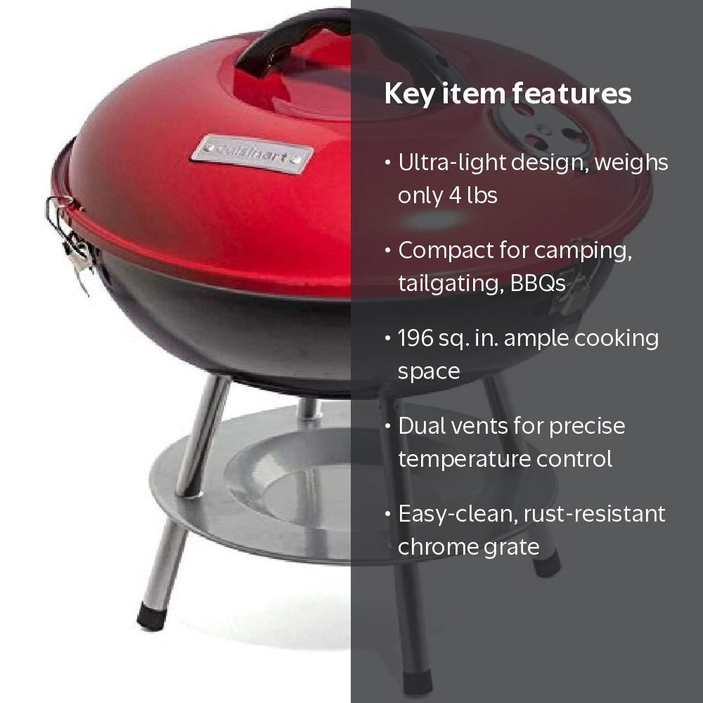Cuisinart, Charcoal Tabletop Kettle Grill, 14 inch, Portable, Red