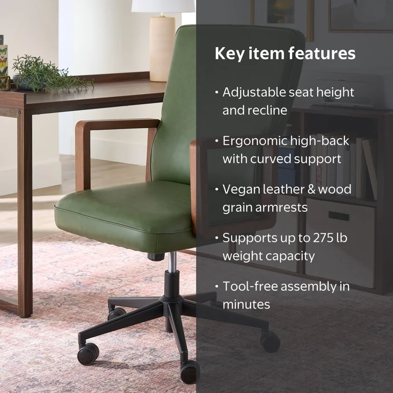Better Homes & Gardens Ezra Office Chair, Green, Vegan Leather