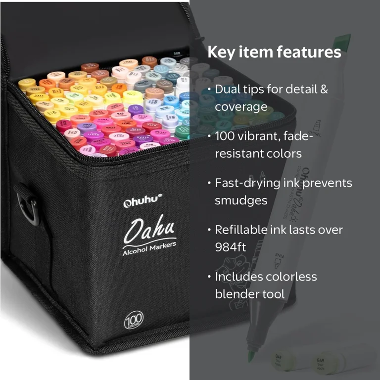 Ohuhu Markers, 100 Vibrant Colors, Dual Tips, Bonus Case - Walmart.com