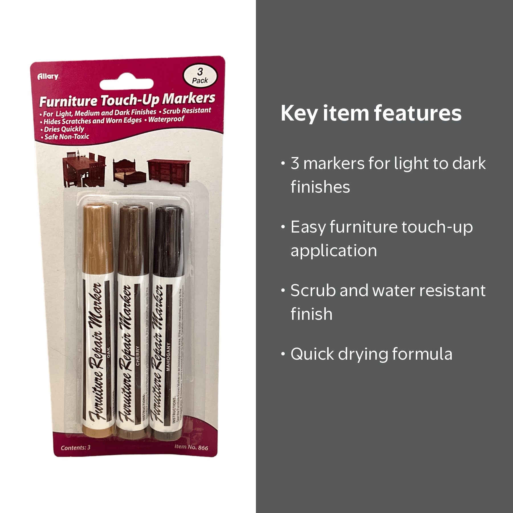 Allary, Furniture Touch-Up Markers, Brown Color, 3pk Set - Walmart.com