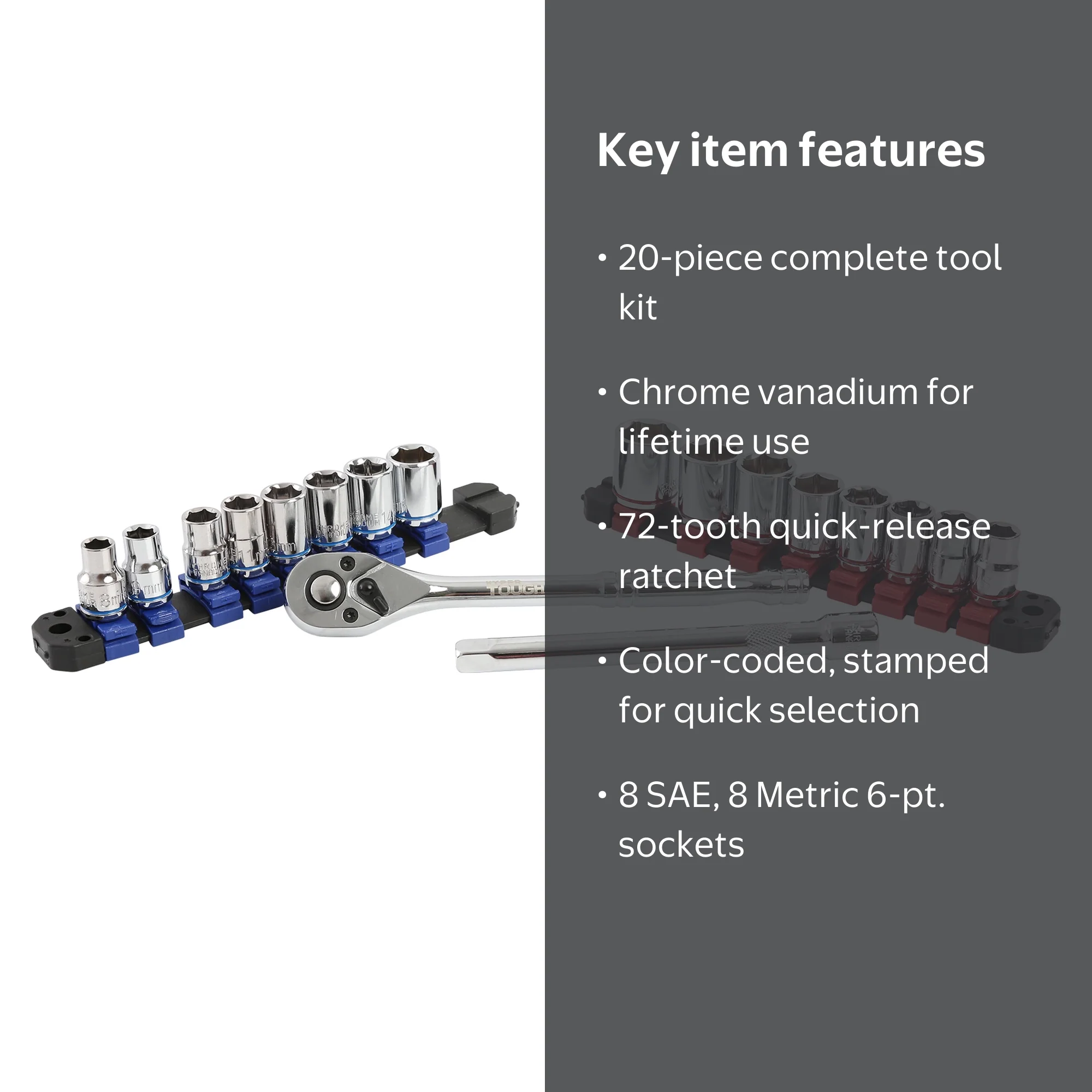 Hyper Tough 20-Piece 3/8-Inch Drive Ratchet and Socket Set