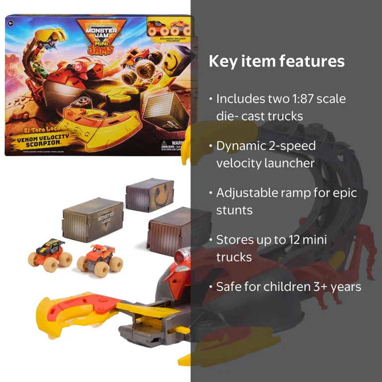 Monster Jam, Playset, Venom Velocity Scorpion, with Mini Trucks