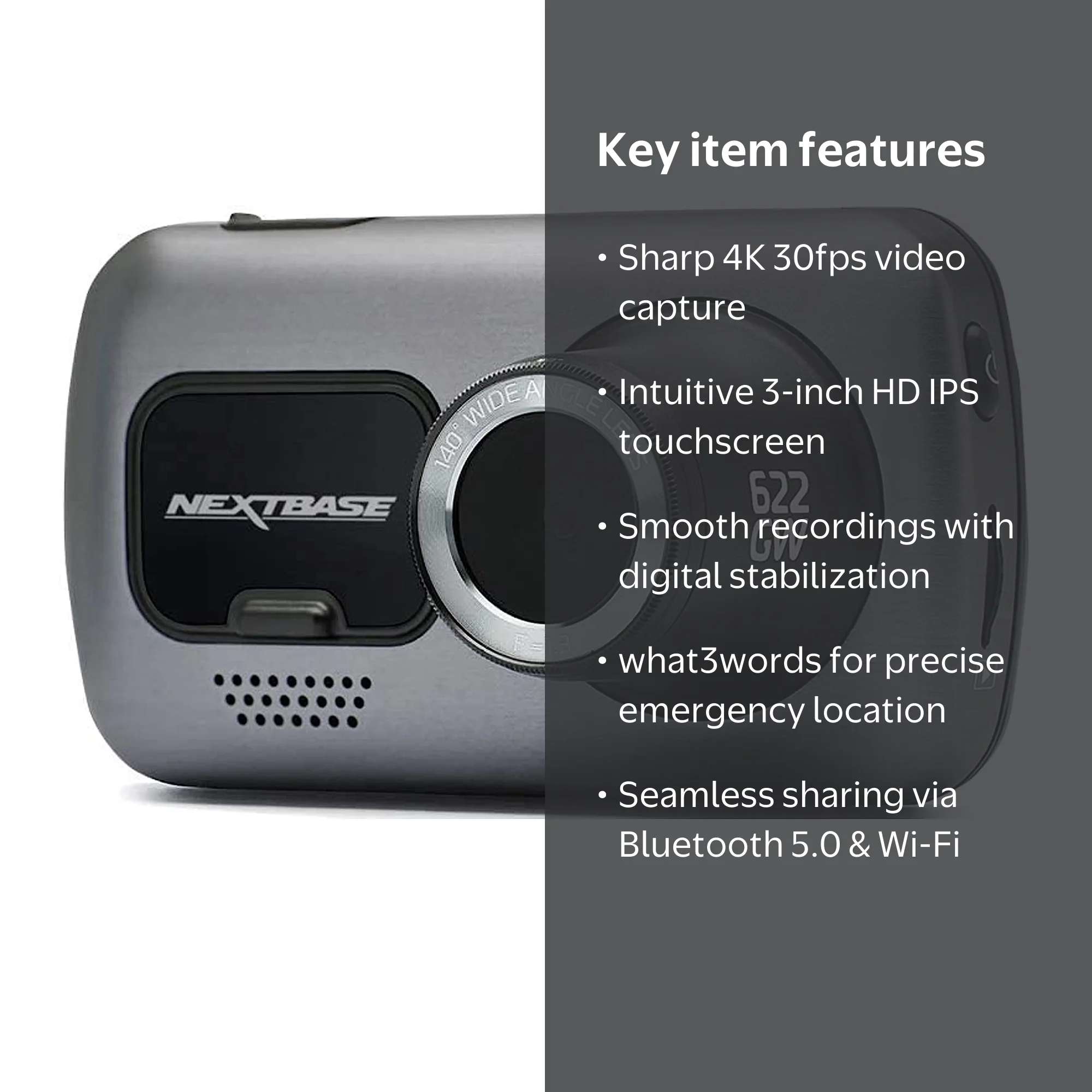 Nextbase, Dash Camera, NBDVR622GW 4K Touchscreen, Silver - Walmart.com
