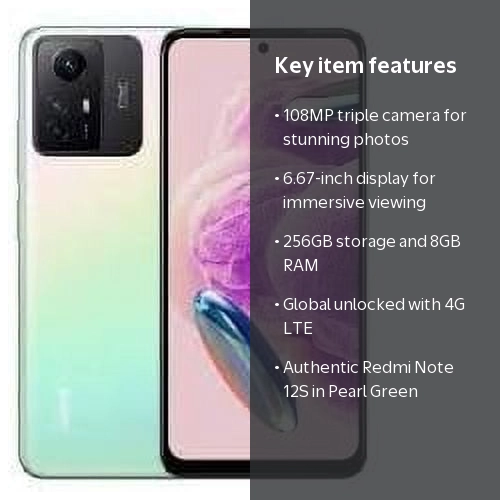 Xiaomi Redmi Note 12S 4G LTE, 256GB + 8GB, 108MP Triple, Unlocked