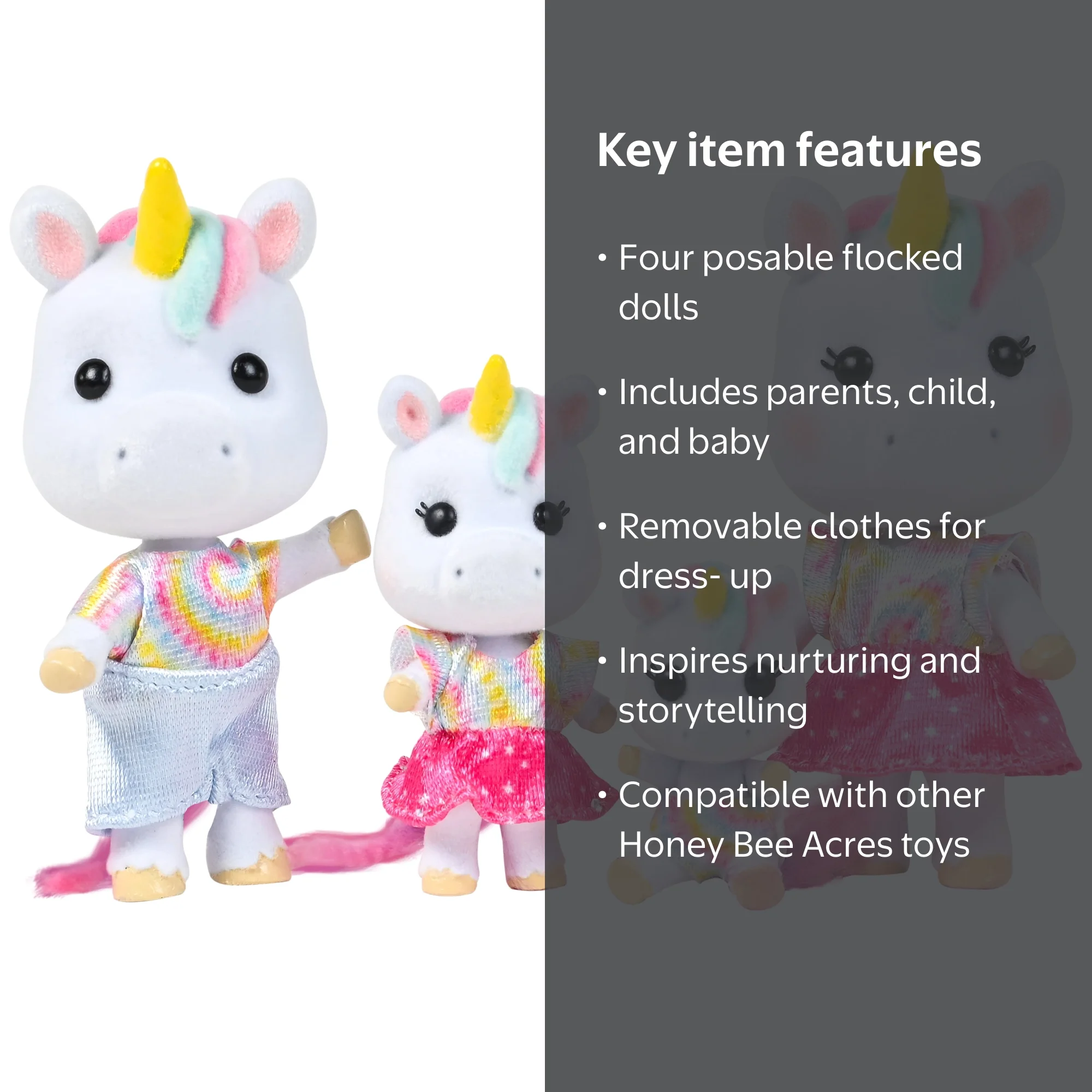 Honey Bee Acres Daydreamers Unicorn Family – Black-Eyed Dolls for